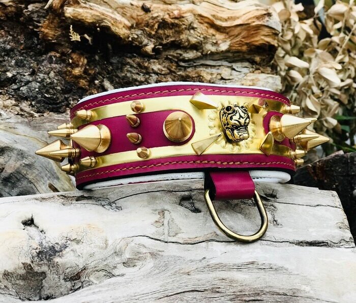 Handmade Buffalo Leather Dog Collar: Personalized Engraved Name Plate