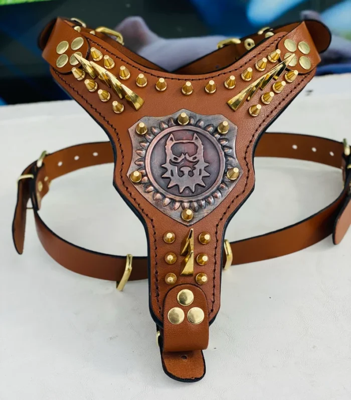 Handmade Leather Dog Harness: Personalized Buffalo Leather Collar