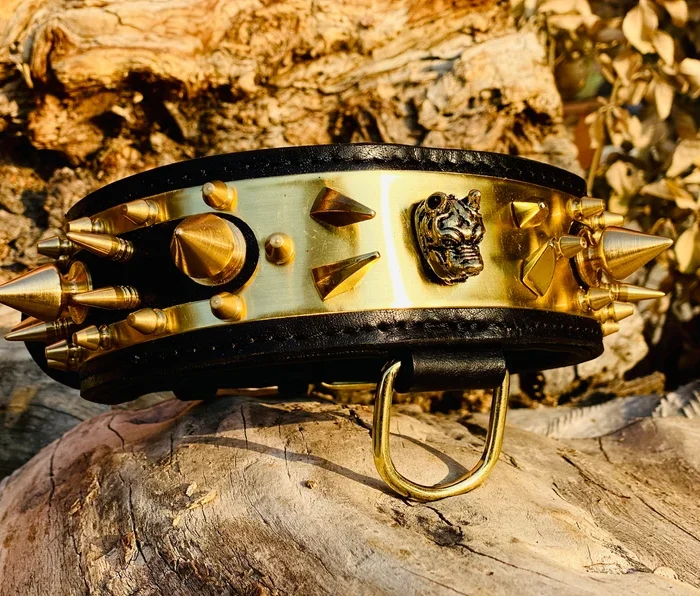 Handmade Buffalo Leather Dog Collar: Personalized Engraved Name Plate