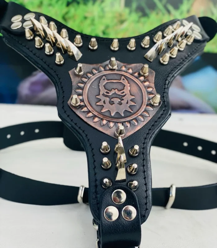 Handmade Leather Dog Harness with Copper Engraved Logo - Artisan Craftsmanship Strength for Large Breeds