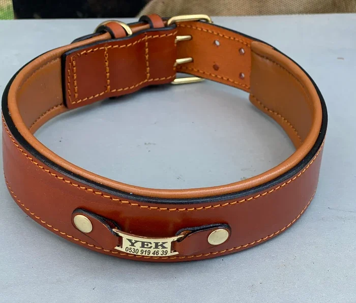 Handmade Leather Dog Collar: Custom Engraved Name Plate