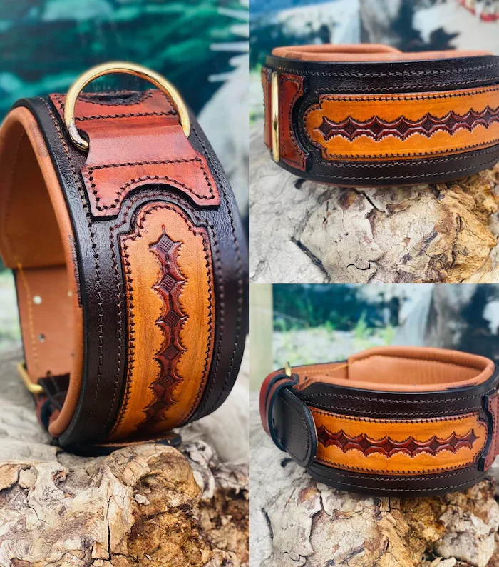 Handmade Buffalo Leather Dog Collar: Engraved Custom Name Plate