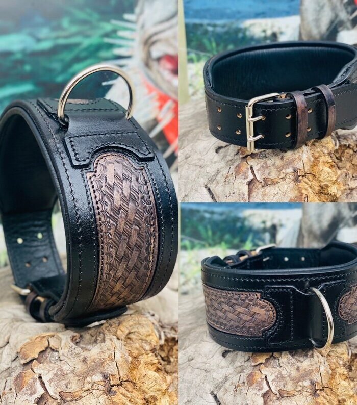 Handmade Buffalo Leather Dog Collar: Custom Engraved Name Plate
