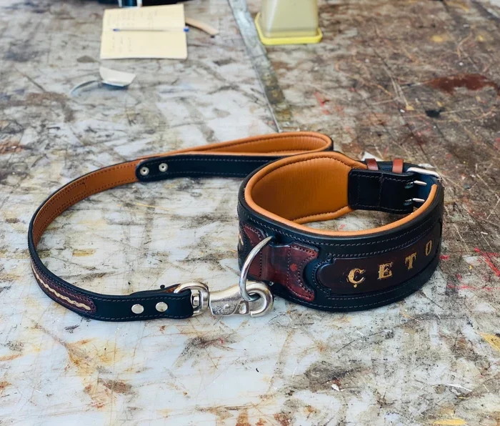 Handmade Leather Dog Collar: Custom Engraved Name Plate