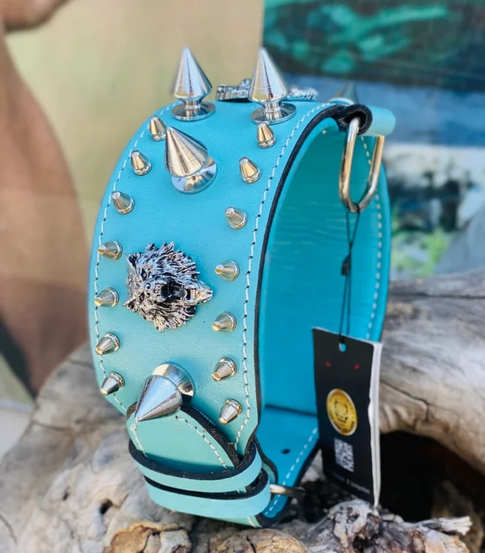 Handmade Spiked Leather Dog Collar: Engraved Custom Pet Collar