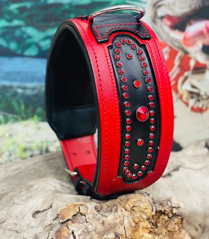 Handmade Buffalo Red Leather Dog Collar: Engraved Custom Name Plate