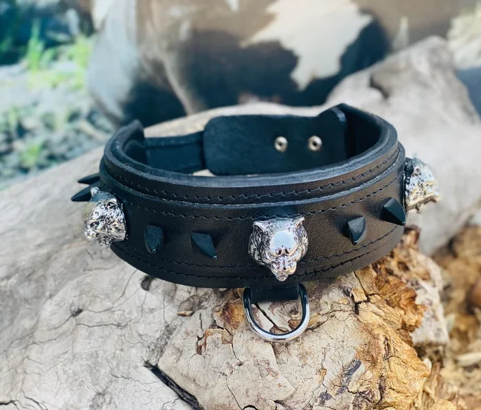Handmade Buffalo Leather Dog Collar: Engraved Custom Name Plate