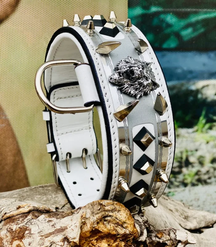 Handmade Leather Spiked Dog Collar: Engraved Custom Pet Collar