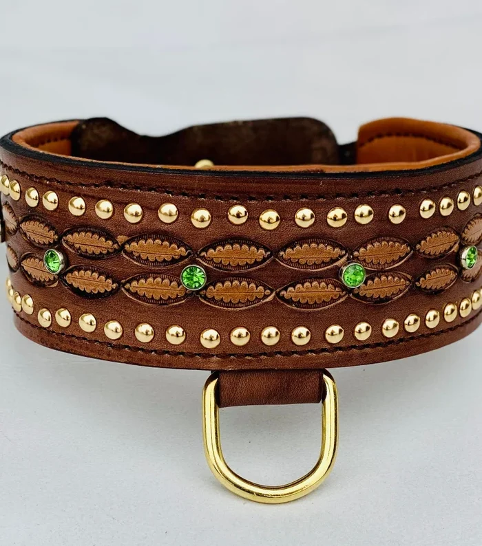 Handmade 6 CM Crystal-Stone Leather Dog Collar - Luxury & Strength for Large Breeds