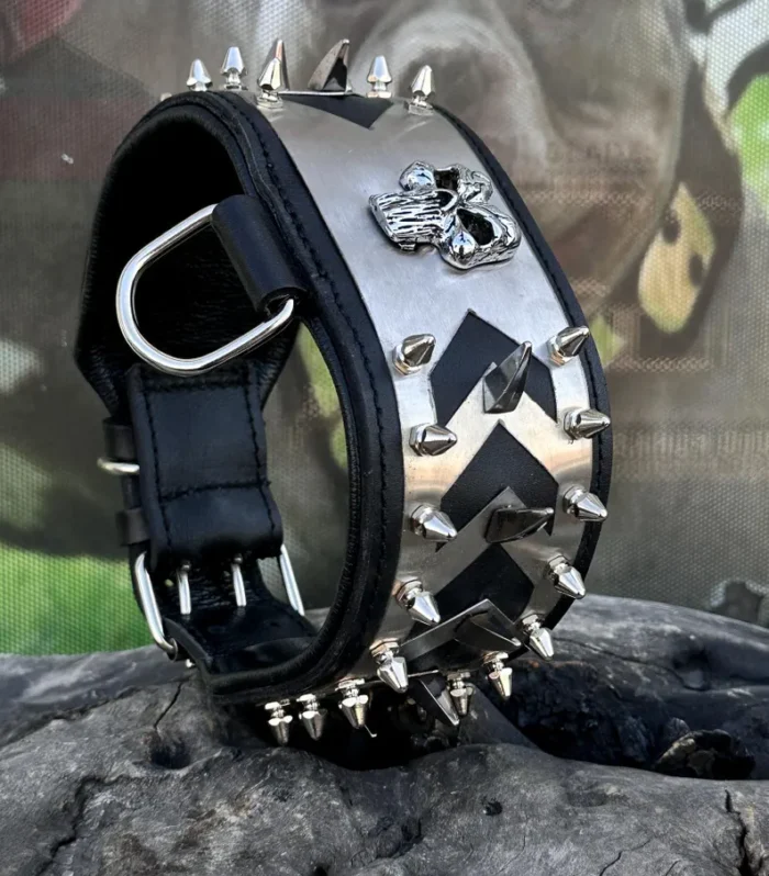 Spiked leather dog collar for large breeds – custom handmade design