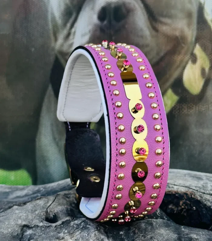 Handmade Green Crystal-Studded Leather Dog Collar - Stylish & Durable for Medium Breeds
