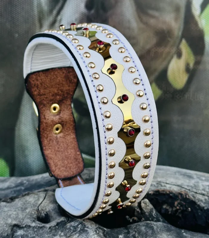 Handmade Leather Dog Collar: Luxury Crystal Stone Design