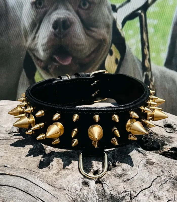 Wide Spiked Leather Dog Collar: Handmade Heavy-Duty Collar for Large Breeds