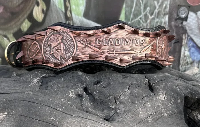 Gladiator Copper Spiked Dog Collar - Handcrafted Buffalo Leather