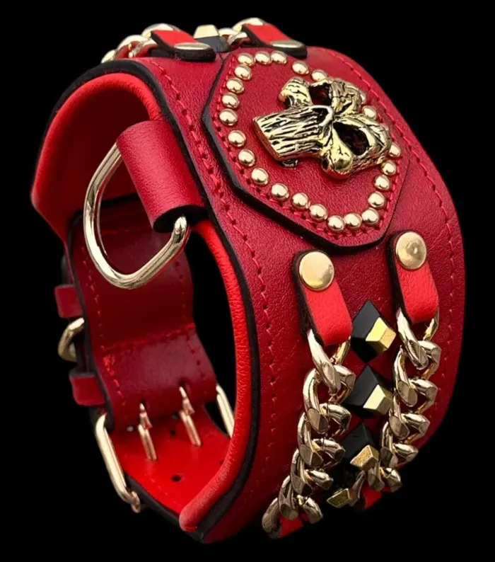 Punisher Skull Leather Dog Collar – Personalized Custom Wide Collar for Large Breeds