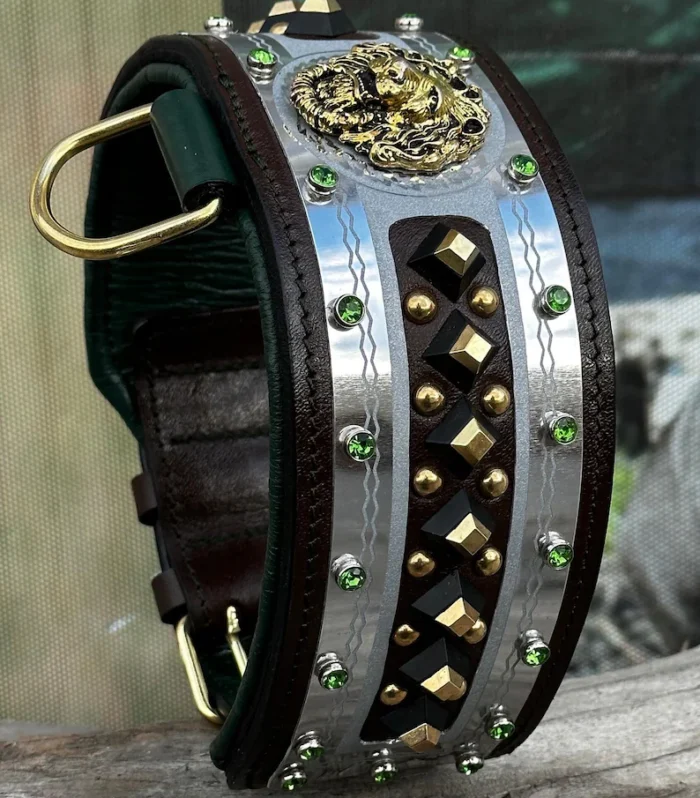 Handmade Crystal Stone Dog Collar: Copper Workdog Collar