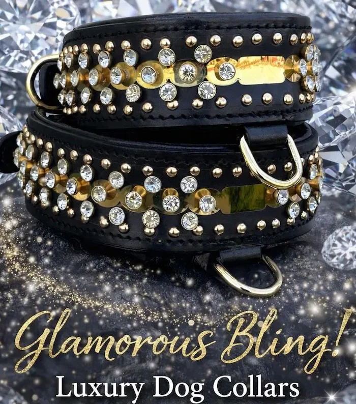 Luxury crystal dog collar, rhinestone leather dog collar, handmade bling collar for large dogs, custom pet collar